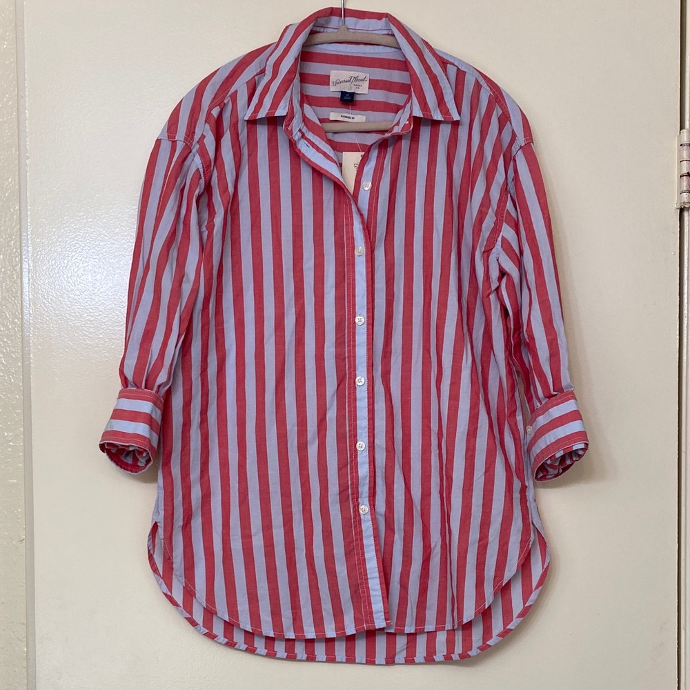 Striped Button Up Quarter Sleeve Shirt